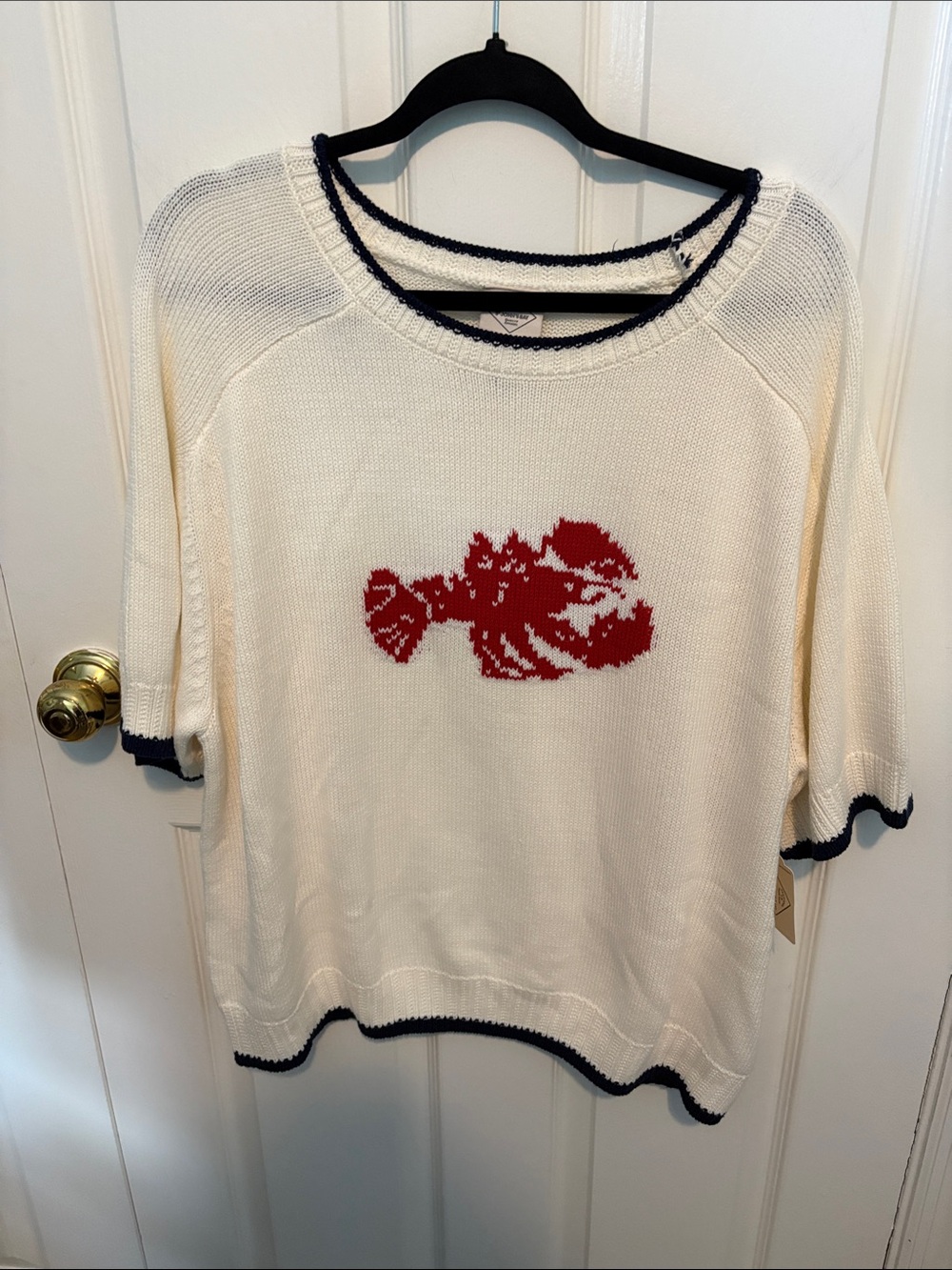 St. John's Bay Cream Crewneck Sweater with Red Lobster and Navy Trim